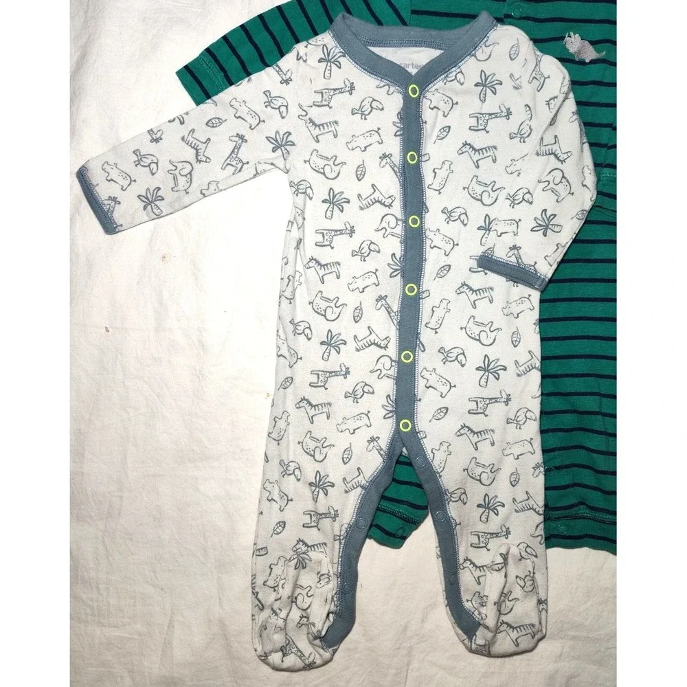 Carter's 6 Mos 1pc Sleeper Outfit Lot‎ Safari Outer Space Cotton 3pc Boy EUC